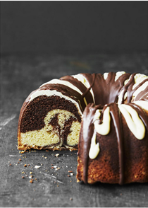 Marble ring cake with double chocolate drip