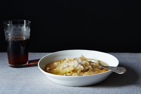 Marcella Hazan's rice and smothered cabbage soup