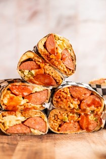 Mardi Gras breakfast burritos with Zatarain’s andouille smoked sausage