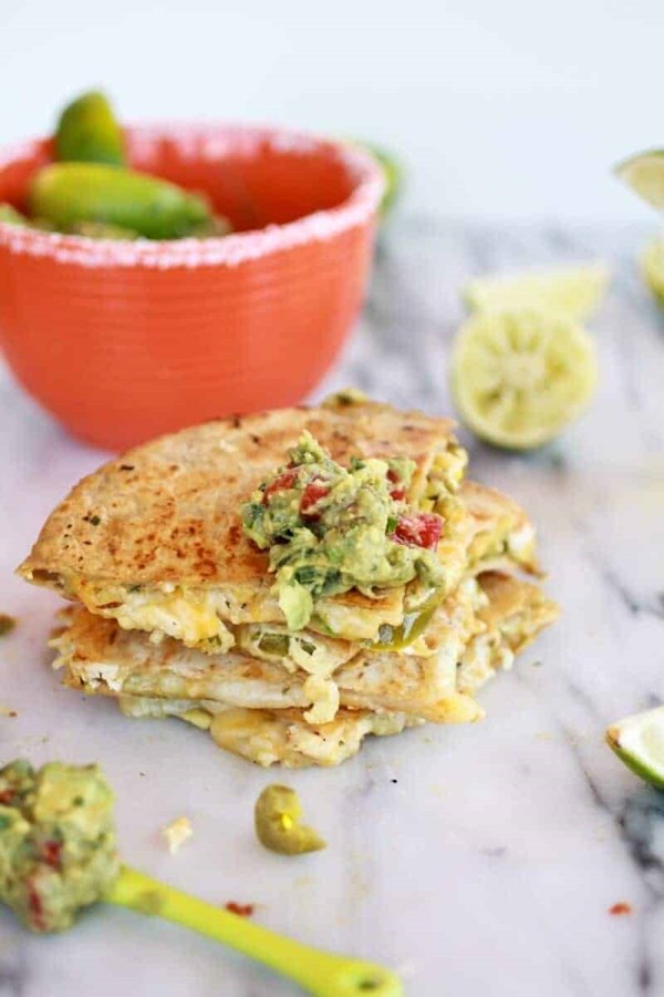 Margarita chicken quesadilla with margarita guacamole