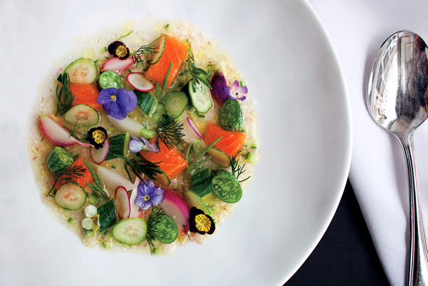Marinated Arctic char and cucumber broth