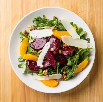 Marinated beet salad with oranges and pecorino