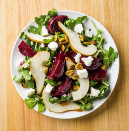 Marinated beet salad with pear and feta
