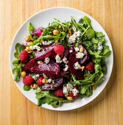 Marinated beet salad with raspberries and blue cheese
