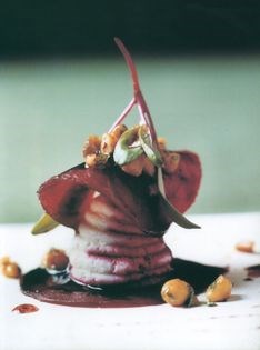 Marinated beetroot with goat's cheese, chard and beetroot dressing