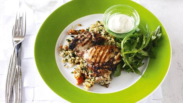 Marinated chicken and cracked wheat salad