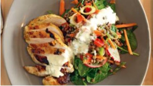 Marinated chicken and Puy lentil salad
