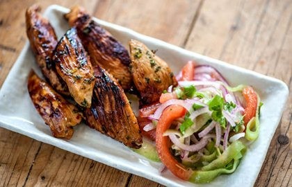 Marinated chicken strips with cucumber relish