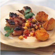 Marinated chicken with honey and ginger served with mango and sultana salsa