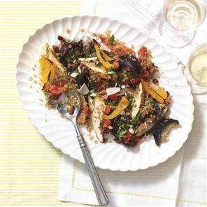 Marinated chicken with roasted veg and quinoa