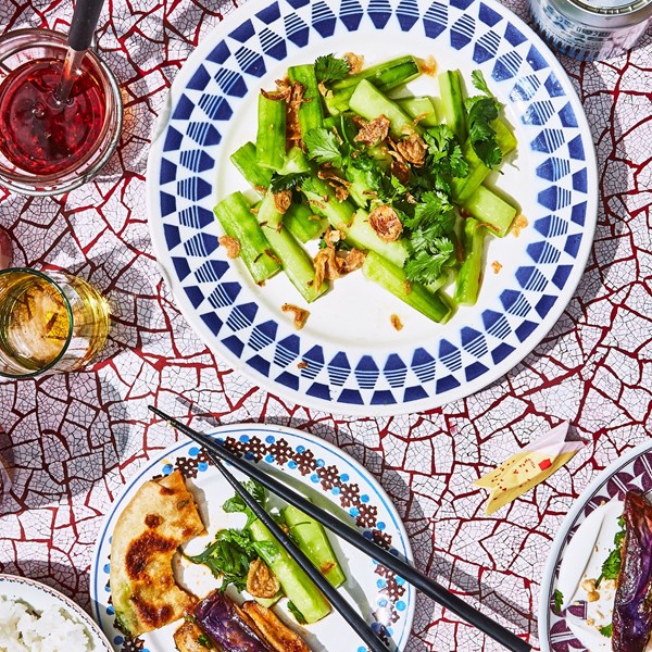 Marinated cucumbers with fried shallots