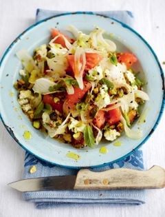 Marinated feta with watermelon, fennel and mint