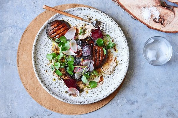 Marinated field mushrooms, beetroot and radish
