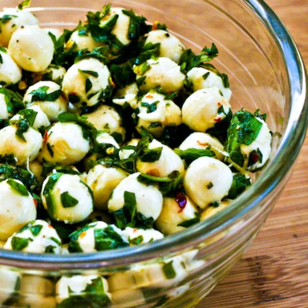 Marinated fresh mozzarella with herbs 