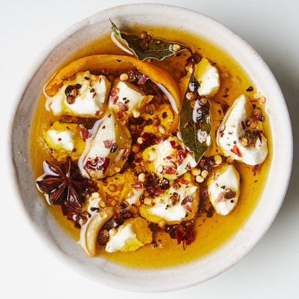 Marinated goat cheese with herbs and spices