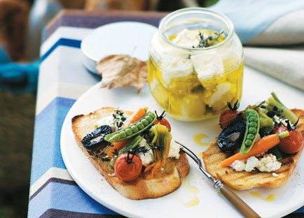 Marinated goat's cheese with summer vegetables