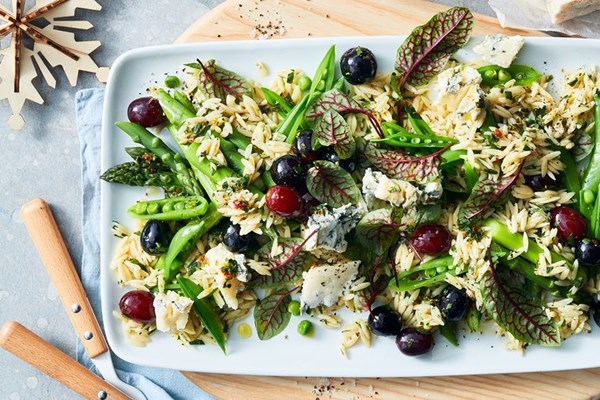 Marinated grape, greens and risoni salad