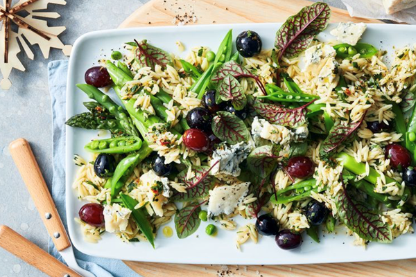 Marinated grape, greens and risoni salad