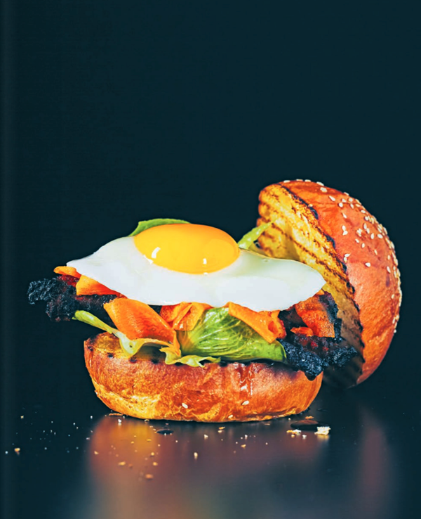 Marinated Korean pork belly with kimchi + fried egg