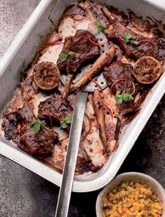 Marinated lamb chops with a spicy mango salsa