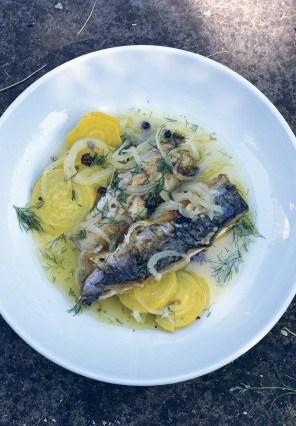 Marinated mackerel with dill and beets