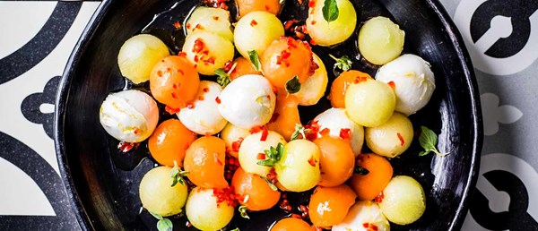 Marinated melon and bocconcini