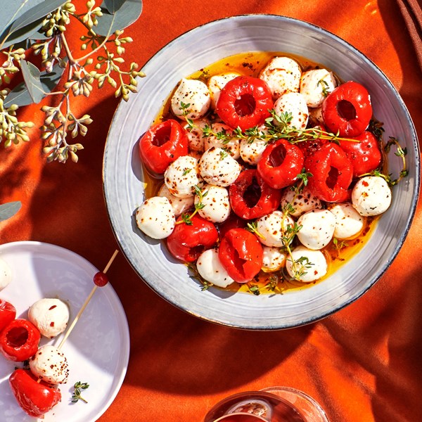 Marinated mozzarella and peppadew peppers 