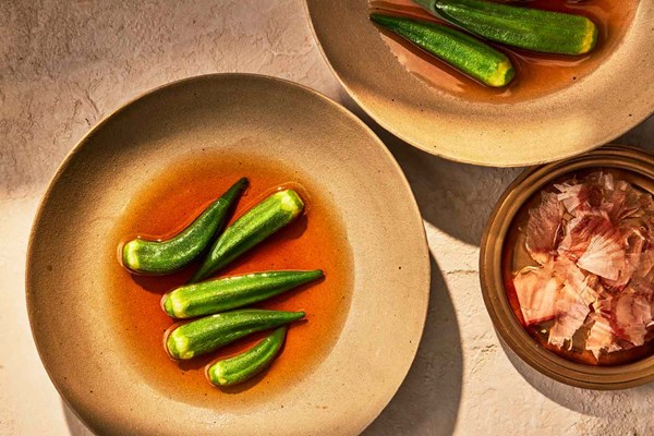 Marinated okra in flavored dashi sauce