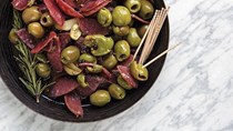 Marinated olives and salami
