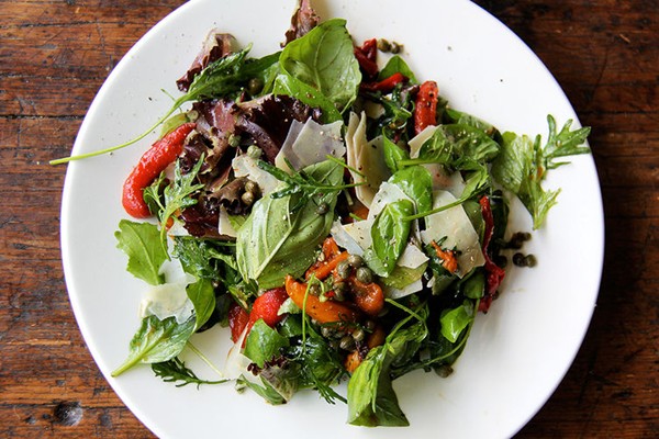 Marinated pepper salad with basil, capers & pecorino