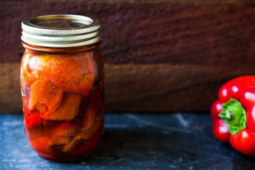 Marinated roasted red bell peppers