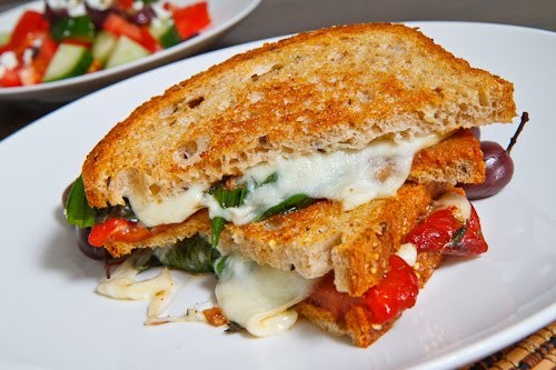 Marinated roasted red pepper grilled cheese sandwich