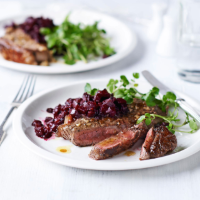 Marinated rump steak with spiced beetroot pickle