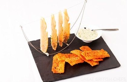 Marinated salmon, oyster mayonnaise and croutons