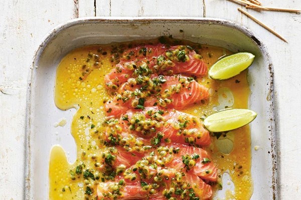 Marinated salmon with passionfruit, lime and coriander