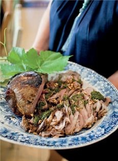 Marinated seared leg of lamb with chermoula & pine nuts