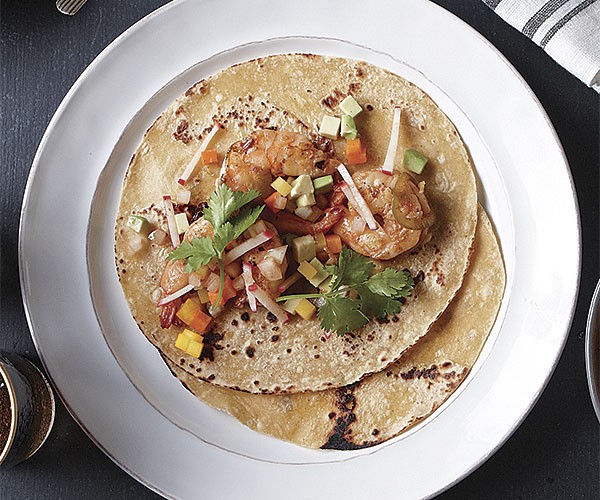 Marinated shrimp and vegetable tacos