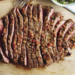 Marinated skirt steak with hot chilli potatoes
