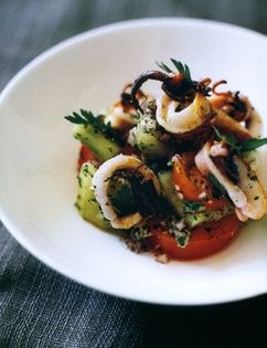 Marinated squid with cucumber and tomatoes