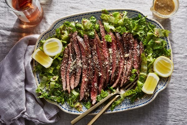 Marinated steak with almost Caesar salad 