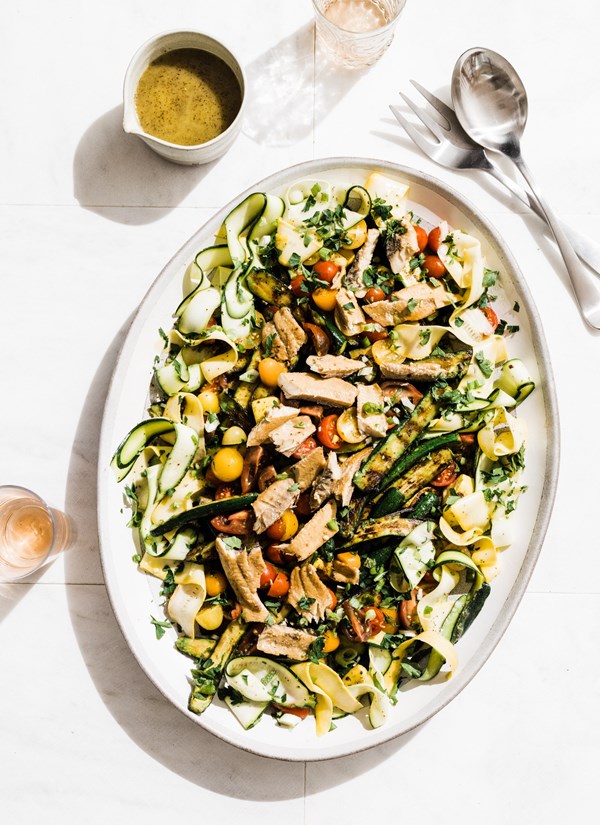 Marinated summer vegetables with Nana's celery seed vinaigrette and tinned sardines