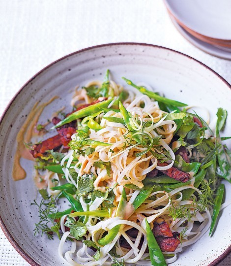 Marinated tempeh and sesame noodles