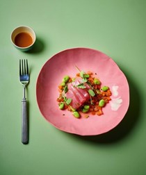 Marinated tuna tartare with broad bean salsa