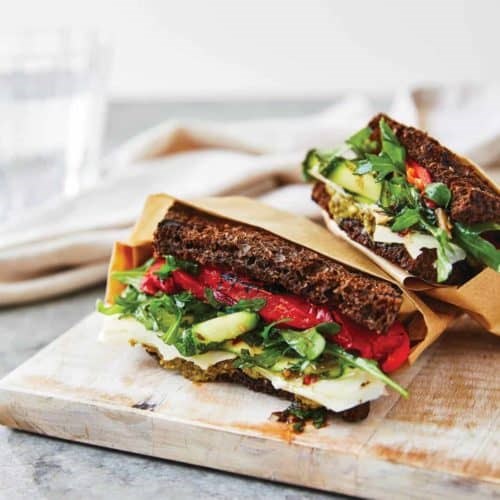 Marinated vegetable and Asiago sandwich