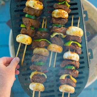 Marinated venison kebabs