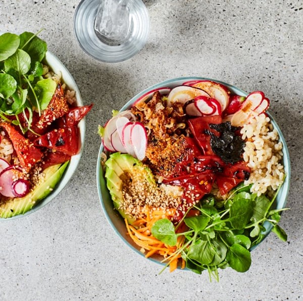 Marinated watermelon poke bowl