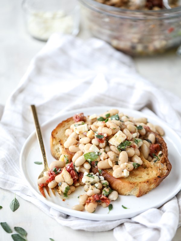 Marinated white beans with olive oil toast