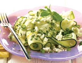 Marinated zucchini noodles with crumbled feta