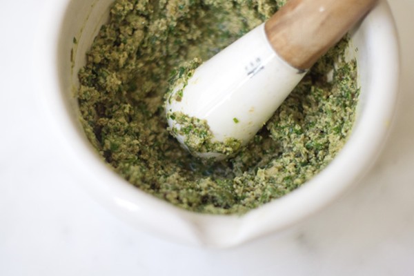 Marjoram sauce with capers & green olives