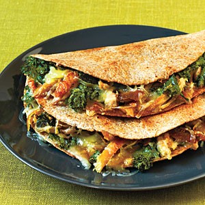Mark Bittman's chicken, mustard greens, and Gruyère quesadillas